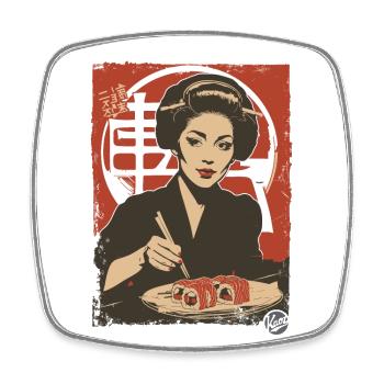 Femme japonaise avec repas sushi - Magnet carré - blanc - Devant