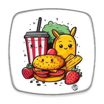 Restauration rapide Kawaii - Sucré et délicieux - Magnet carré - blanc - Devant