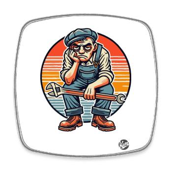 Bored worker, craftsman - Square fridge magnet - white - Front