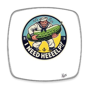 Sweating sailor needs help with the cucumber - Square fridge magnet - white - Front