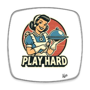 Housewife Cooking Serving Hard Play - Square fridge magnet - white - Front