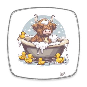 Cow and bull – bathing day with yellow rubber ducks - Square fridge magnet - white - Front