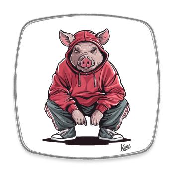 Slawisches Gopnik-Schwein in der Hocke - Viereckiger Kühlschrankmagnet - Weiß - Vorne
