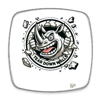 Break and tear down the walls, wild rhinoceros - Square fridge magnet - white - Front