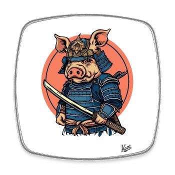 Japanese Shogun Samurai Pig - Square fridge magnet - white - Front