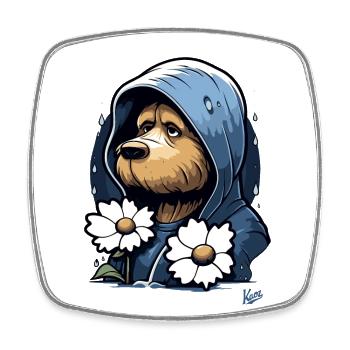 Trauriger Hund mit Blumen - Viereckiger Kühlschrankmagnet - Weiß - Vorne
