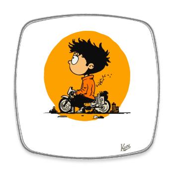 Boy with motorcycle - Square fridge magnet - white - Front