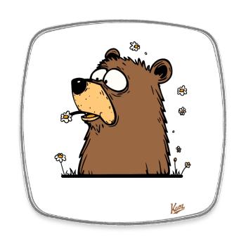 Der lustige Kamillenblumen-Bär - Viereckiger Kühlschrankmagnet - Weiß - Vorne
