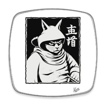 Chat shogun samouraï - Magnet carré - blanc - Devant