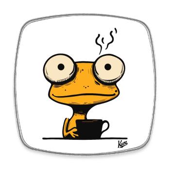 Funny Monday Morning Coffee Gecko Frog - Square fridge magnet - white - Front