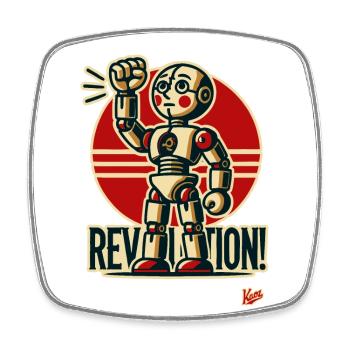 Retro-Roboter-Revolution - Viereckiger Kühlschrankmagnet - Weiß - Vorne