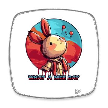 A beautiful day with the balloon bunny child - Square fridge magnet - white - Front
