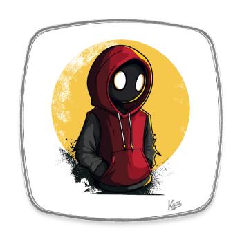 Mystérieux personnage de dessin animé en sweat à capuche rouge - Magnet carré - blanc - Devant