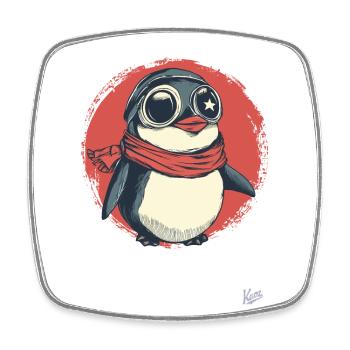 Cheerful penguin with glasses and scarf - Square fridge magnet - white - Front