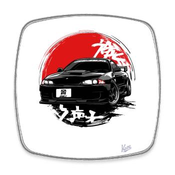 90s JDM Road Racing Car Tuning - Square fridge magnet - white - Front