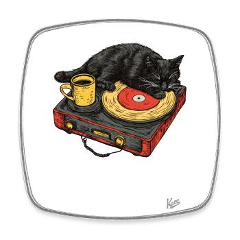 Musik, Kaffee und Katze - Viereckiger Kühlschrankmagnet - Weiß - Vorne