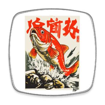 Vintage Japon Koi Carpe - Magnet carré - blanc - Devant