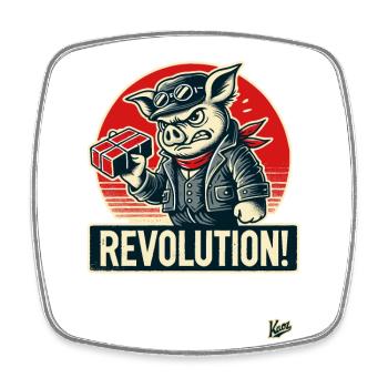 Retro Arbeiter Schwein lustige Revolution - Viereckiger Kühlschrankmagnet - Weiß - Vorne