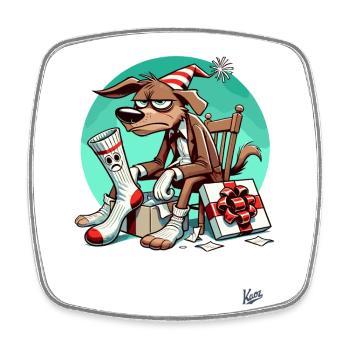 Bad Mood Dog with Socks Gift - Square fridge magnet - white - Front