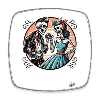 Retro Rockabilly Skeleton Pair - Square fridge magnet - white - Front