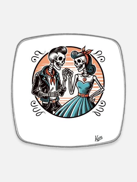 Paire de squelettes rétro rockabilly - Magnet carré - blanc