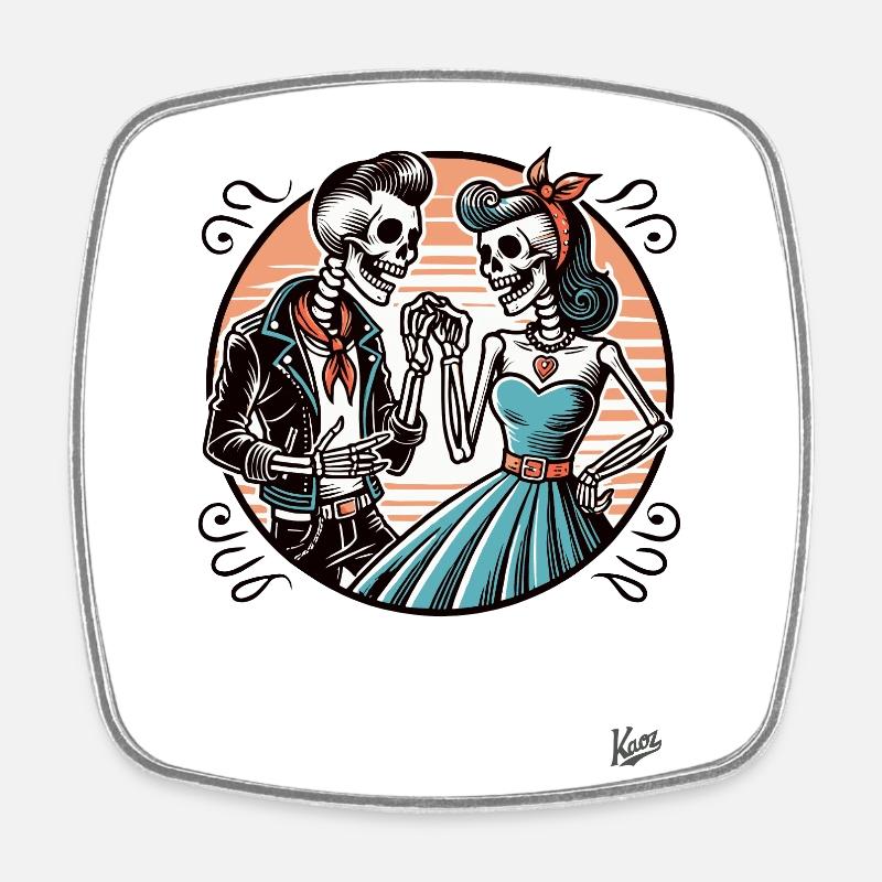 Paire de squelettes rétro rockabilly - Magnet carré - blanc