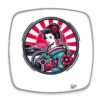 Retro-Geisha im JDM-Auto-Tuning - Viereckiger Kühlschrankmagnet - Weiß - Vorne