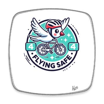 Oiseau avec casque sur vélo volant en toute sécurité - Magnet carré - blanc - Devant