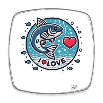 I love fish - Square fridge magnet - white - Front