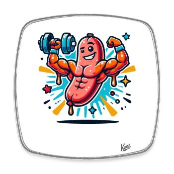 Muscle Bodybuilder Force Saucisse - Magnet carré - blanc - Devant