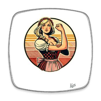 Femme de ménage Dirndl super forte - Magnet carré - blanc - Devant