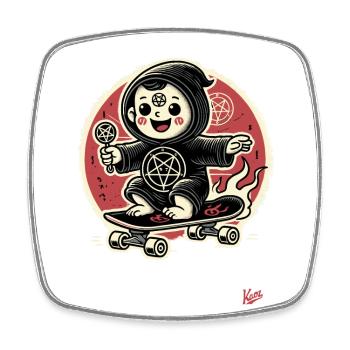 Funny parody satanic cult skateboarder - Square fridge magnet - white - Front