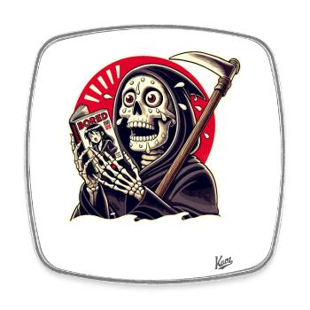 Faucheuse lisant des bandes dessinées japonaises - Magnet carré - blanc - Devant
