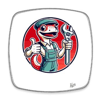 Craftsman gecko, thumb with wrench - Square fridge magnet - white - Front