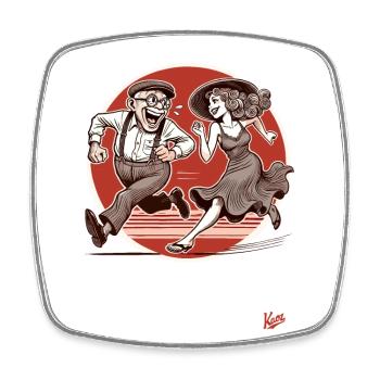 Retro Alter Mann und junge Frau Laufen weg - Viereckiger Kühlschrankmagnet - Weiß - Vorne