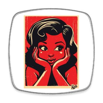 Retro Cartoon Girl - Square fridge magnet - white - Front
