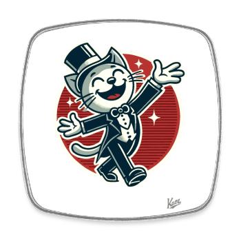 Elegant funny cat in tailcoat with top hat - Square fridge magnet - white - Front
