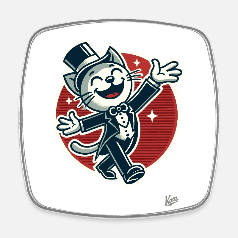 Chat drôle élégant en queue de pie avec chapeau haut de forme - Magnet carré - blanc