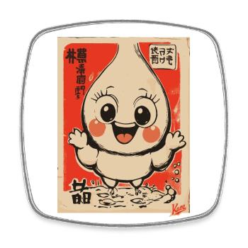Japanese Vintage Cartoon Water Drop Boy - Square fridge magnet - white - Front