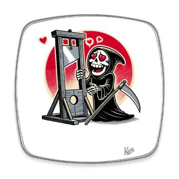 Parodie: Sensemann liebt Guillotine mit Herz - Viereckiger Kühlschrankmagnet - Weiß - Vorne