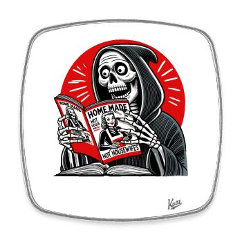 Grim Reaper lit un magazine pour la femme au foyer et le foyer - Magnet carré - blanc - Devant