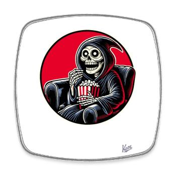 Grim Reaper Cineast mit Popcorn - Viereckiger Kühlschrankmagnet - Weiß - Vorne
