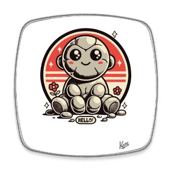 Hello! Cute Stone Monkey - Square fridge magnet - white - Front