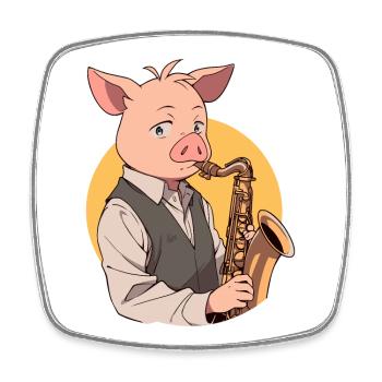 Saxophon Spieler Schwein - Viereckiger Kühlschrankmagnet - Weiß - Vorne