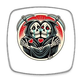 Grim Reaper twins crying and hugging each other - Square fridge magnet - white - Front