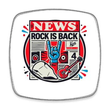 Newspaper News: Rock music is back - Square fridge magnet - white - Front