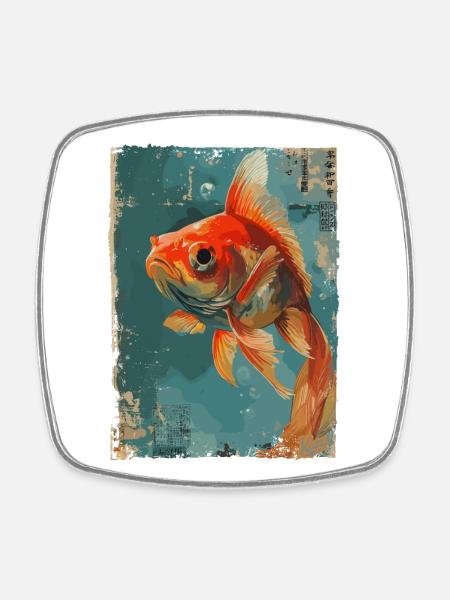 Japanese goldfish - Square fridge magnet - white