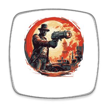 Sci-Fi Beam Cannon Showdown - Square fridge magnet - white - Front