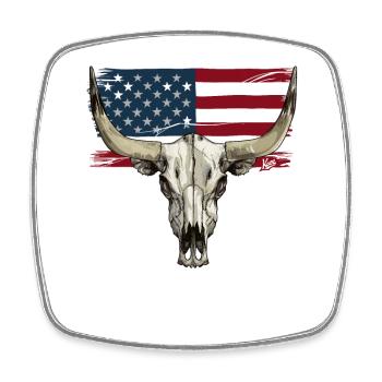 Cow and Bull Skull with USA Flag - Square fridge magnet - white - Front