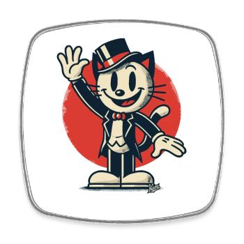 Howdy Partner: Retro-Katze im Smoking und Hut - Viereckiger Kühlschrankmagnet - Weiß - Vorne